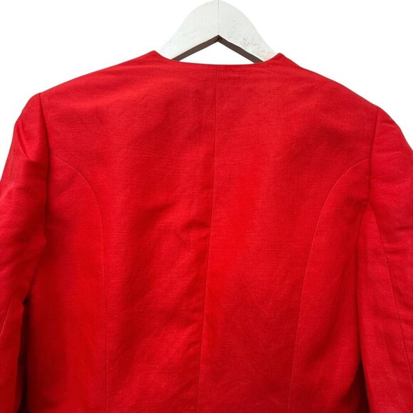 J. Peterman Red Blazer Size 4 Silk Linen Blend Tie Front Womens Preppy Jacket - Picture 5 of 9